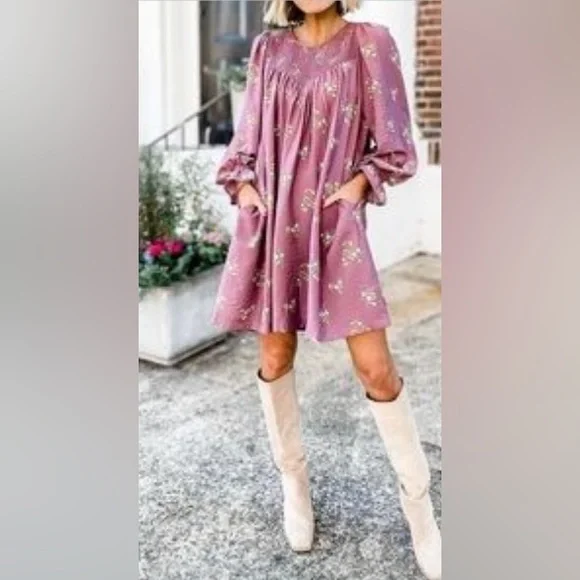 a new day Mauve Floral Long Sleeve Dress - Picture 9 of 11